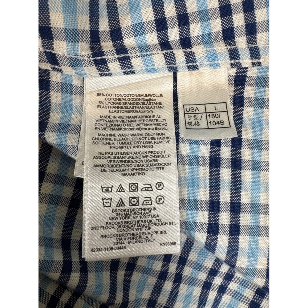 Brooks Brothers 1818 Regent Fit Blue Gingham Non-Iron Cotton Stretch Shirt Men L - Picture 6 of 7